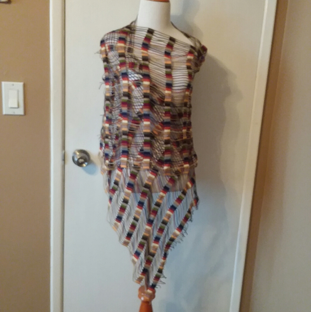 Multi Color Open Weave Fringe Scarf - image 1